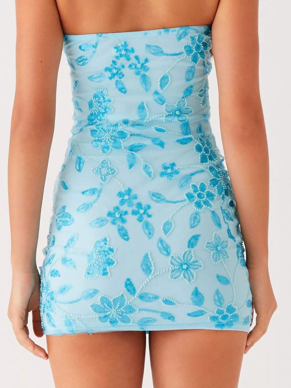 Floral Textured Strapless Mini Dress