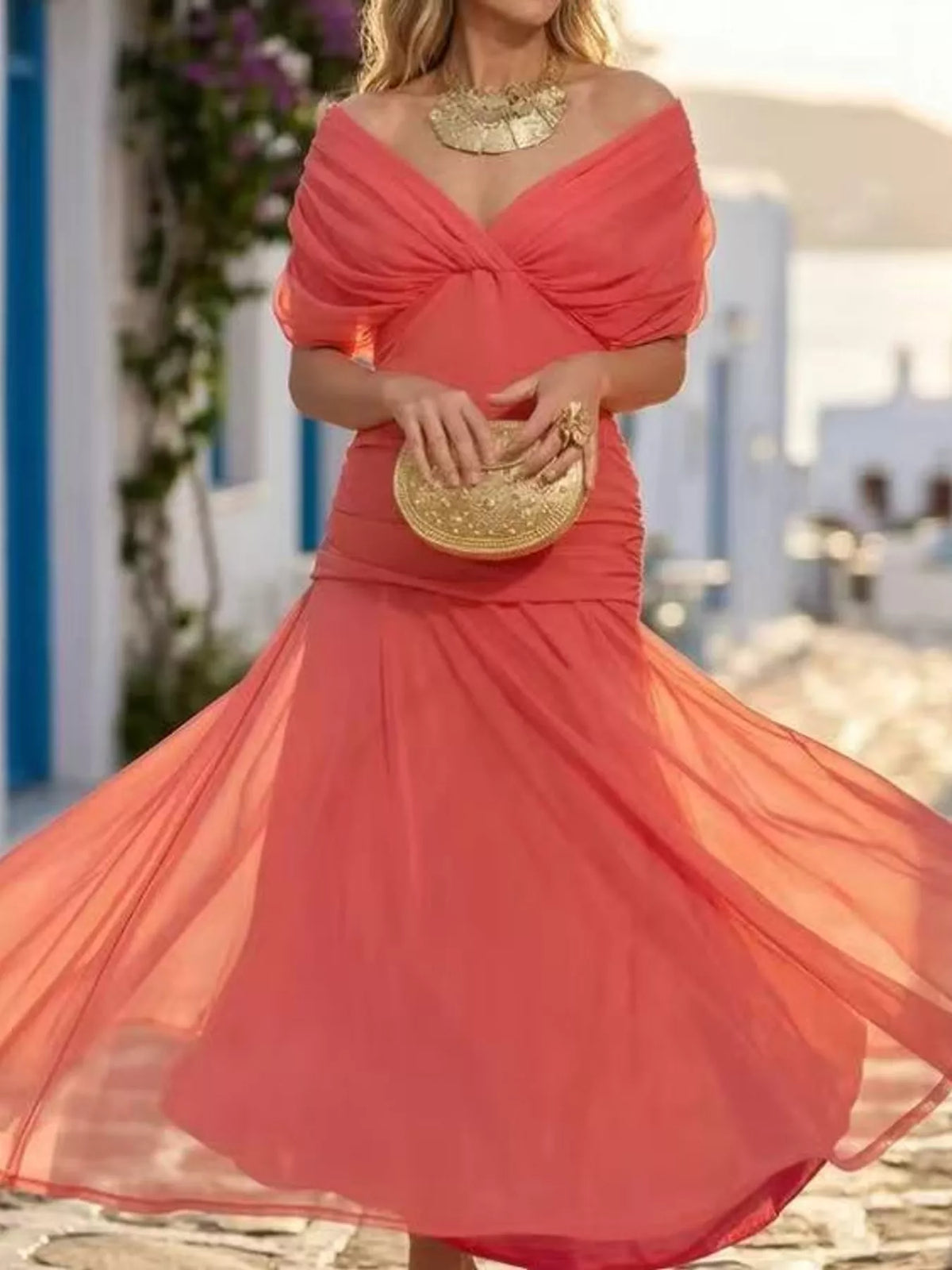 Full Size Off-Shoulder Ruched Maxi Dress Plus Size