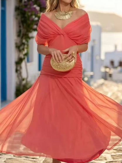 Full Size Off-Shoulder Ruched Maxi Dress Plus Size