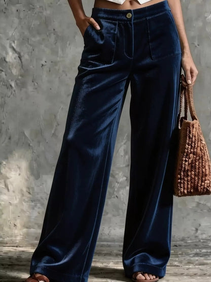 Full Size High-Waisted Wide-Leg Velvet Pants with Pockets Plus Size