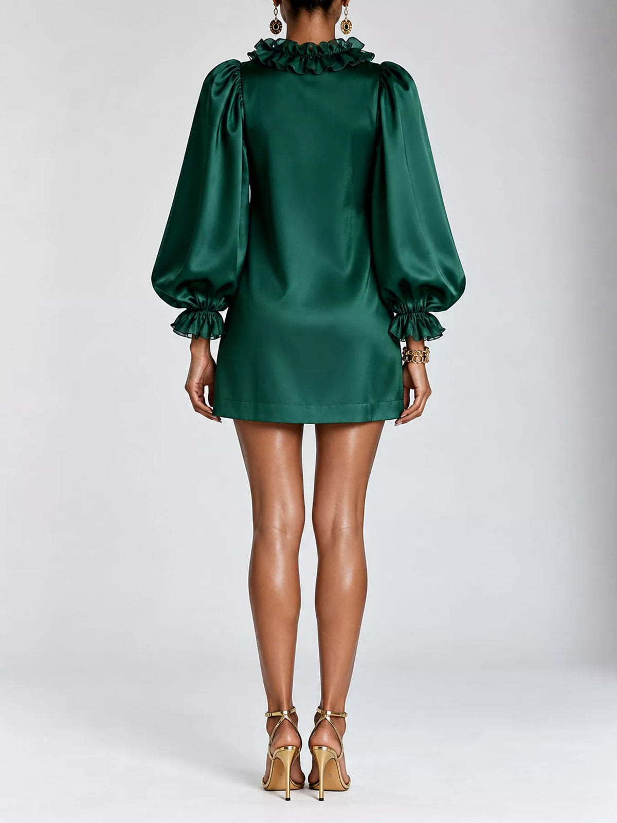 Ruffle Trim Puff Sleeve Mini Dress