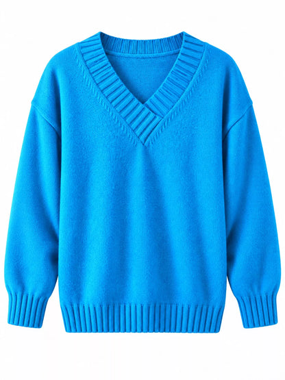 Full Size V-Neck Dropped Shoulder Sweater Plus Size