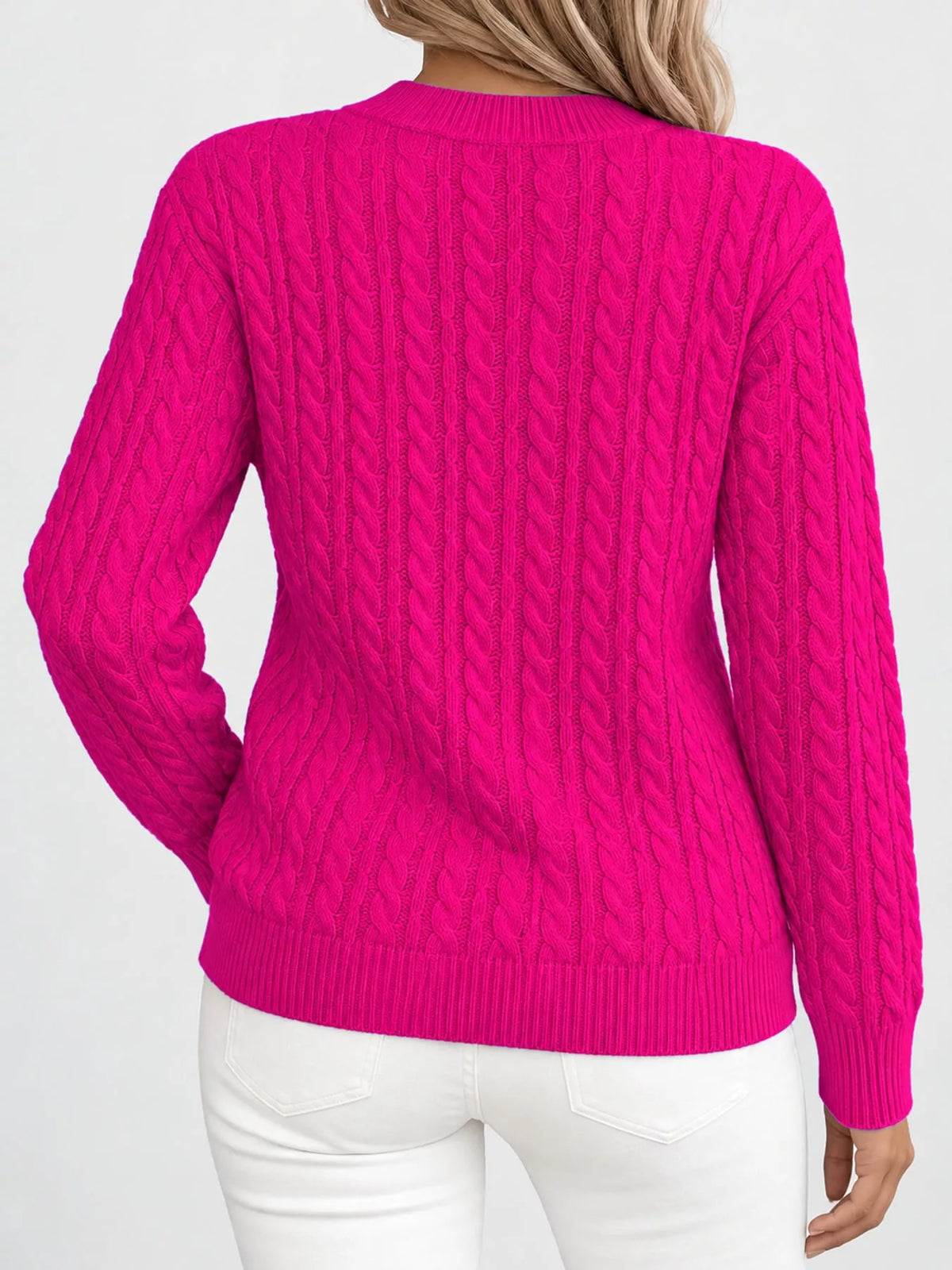 Full Size Cable Knit Round Neck Sweater Plus Size