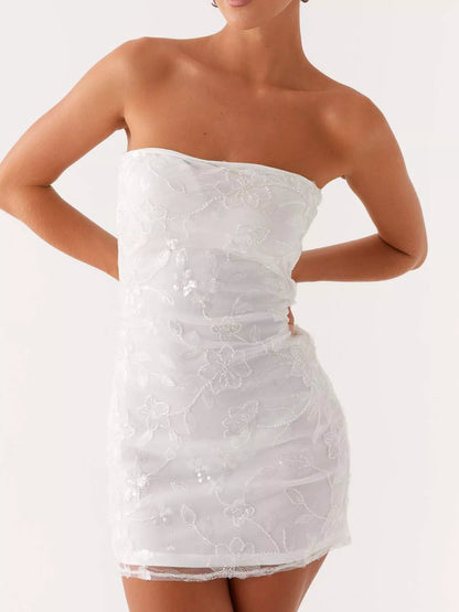 Floral Textured Strapless Mini Dress