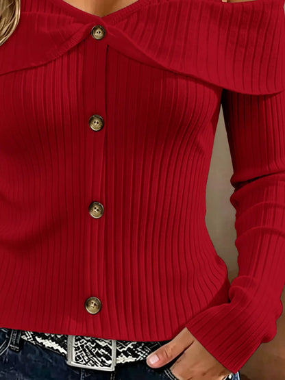 Cold Shoulder Ribbed Knit Top