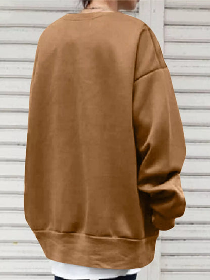 Full Size Solid Color Crew Neck Sweatshirt Plus Size