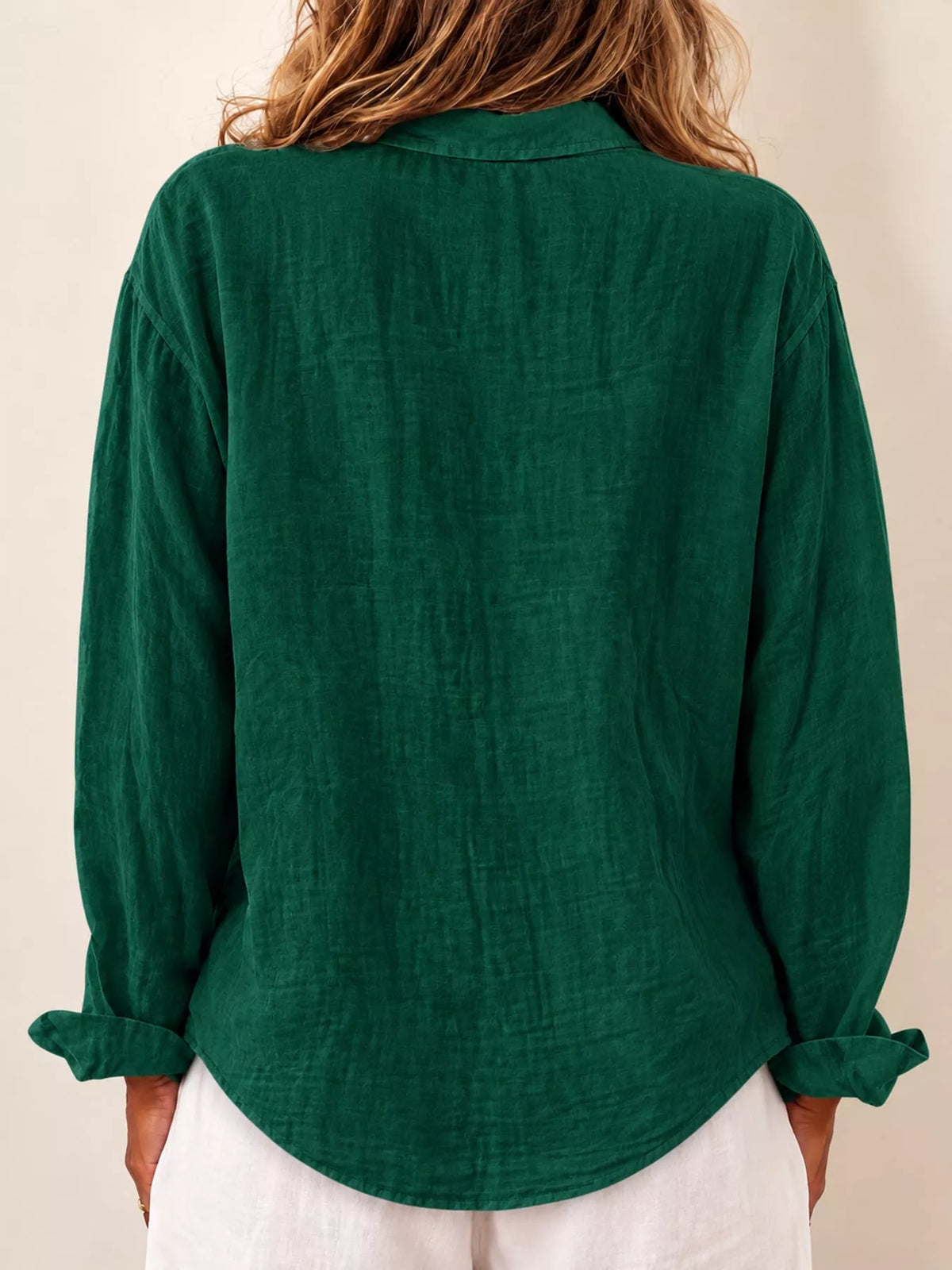 Full Size Asymmetric Button-Down Long Sleeve Shirt Plus Size