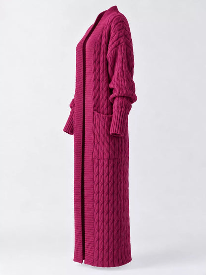 Elegant Cable-Knit Longline Open-Front Cardigan