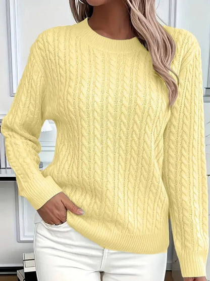 Full Size Cable Knit Round Neck Sweater Plus Size
