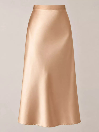 High-Waisted Satin Midi Skirt