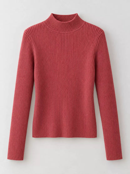 Elegant Slim-Fit Ribbed Mock Neck Knit Top